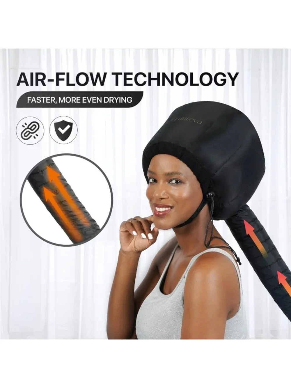 Hooded Hair Dryer Attachment with Headband - Reduces Heat, Diffuser Cap for